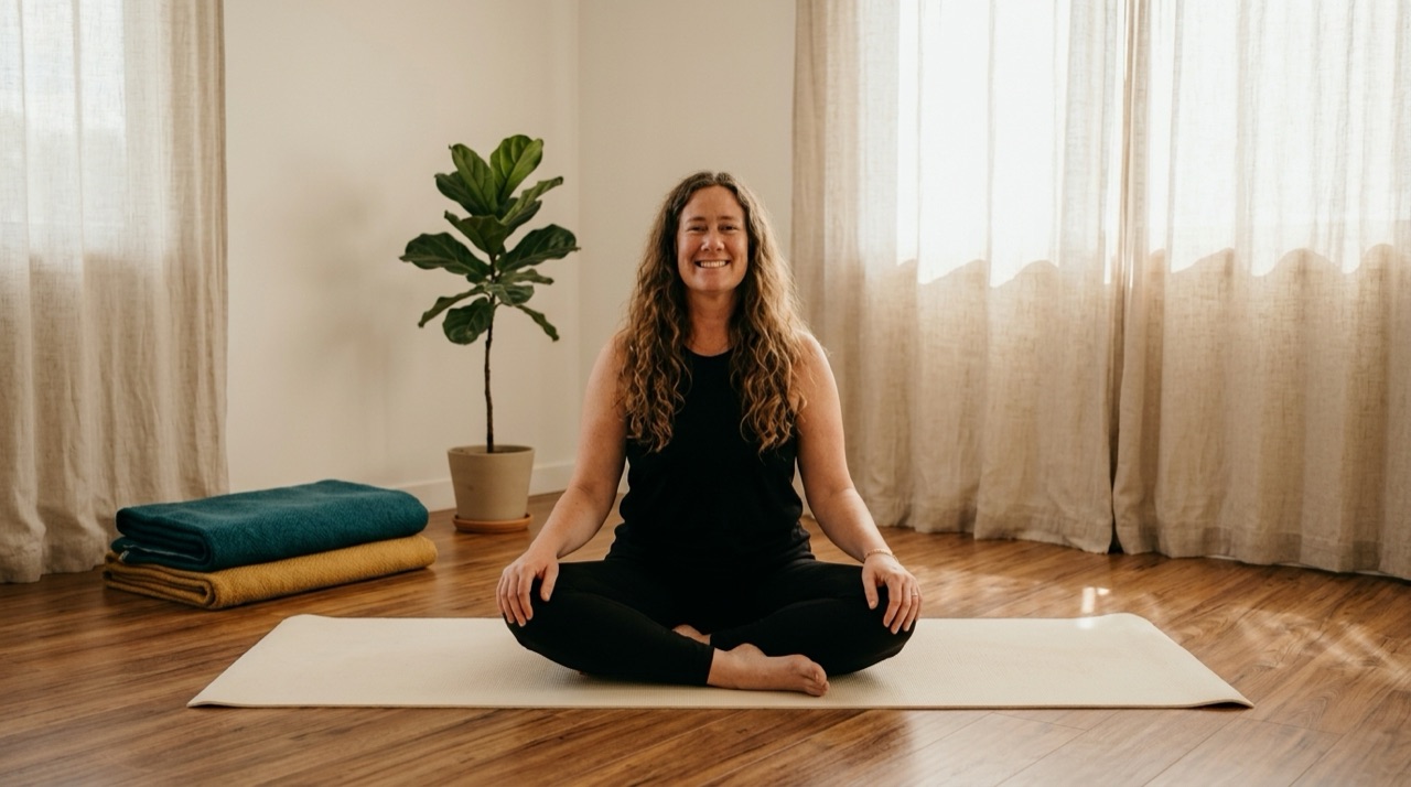 Dana seated, smiling warmly to camera in a bright studio